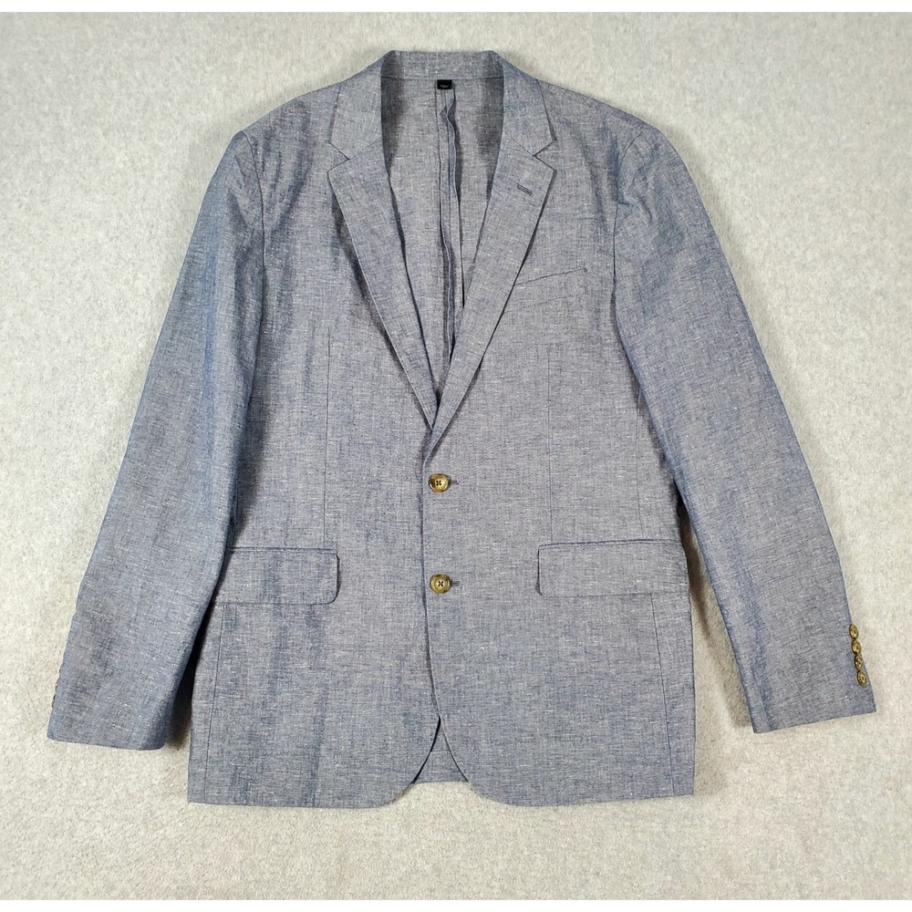 J Crew Ludlow Sport Coat Blazer Mens 40R Blue Linen Blend 2 Btn Jacket Somelos